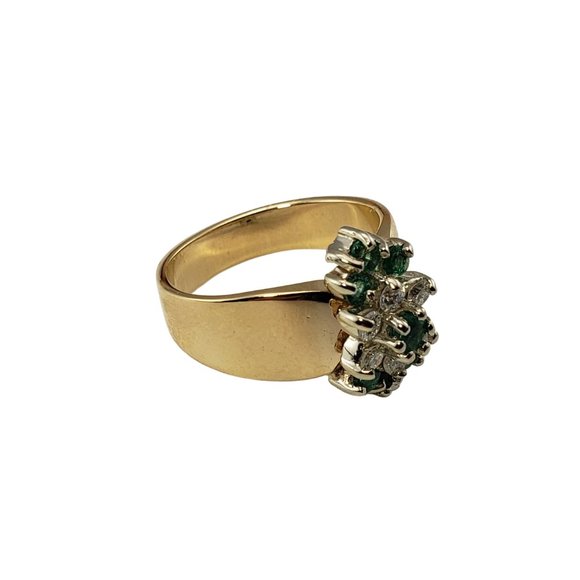 Vintage 14 Karat Yellow Gold Diamond and Natural Emerald Ring Size 6.25 #10565 - Picture 4 of 8